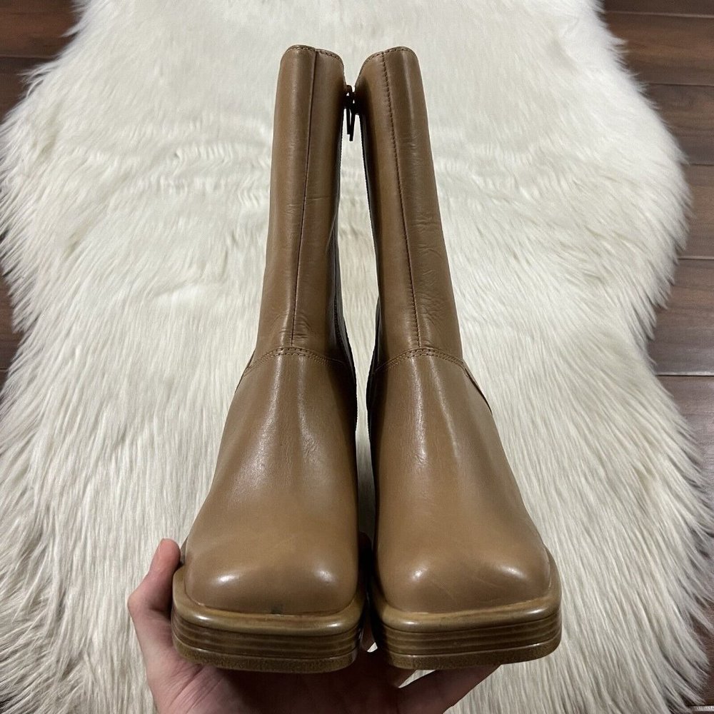 Steve Madden Tan Leather Platform Heeled Boots 7.5 - Picture 4 of 15